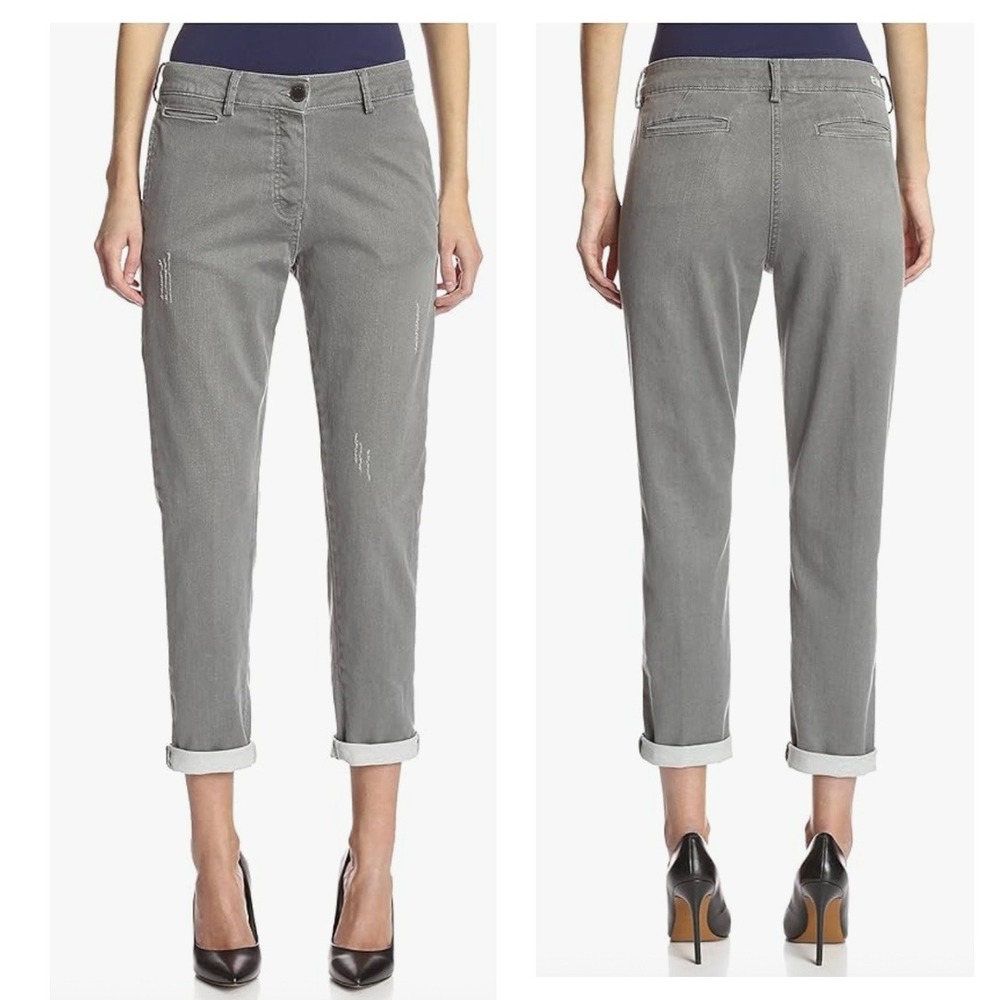 Etienne Marcel Womens Grey Distressed Rolled Boyfriend Jeans Button Fly Size 28